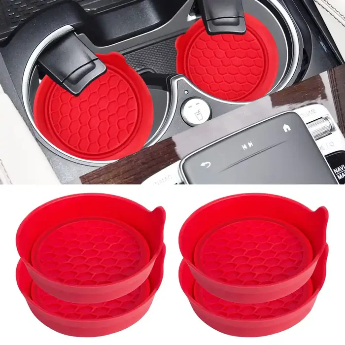 Amooca Car Cup Coaster Universal Automotive Waterproof Non-Slip Cup Holders Sift-Proof Spill Holder Car Interior Accessories 4 Pack Red