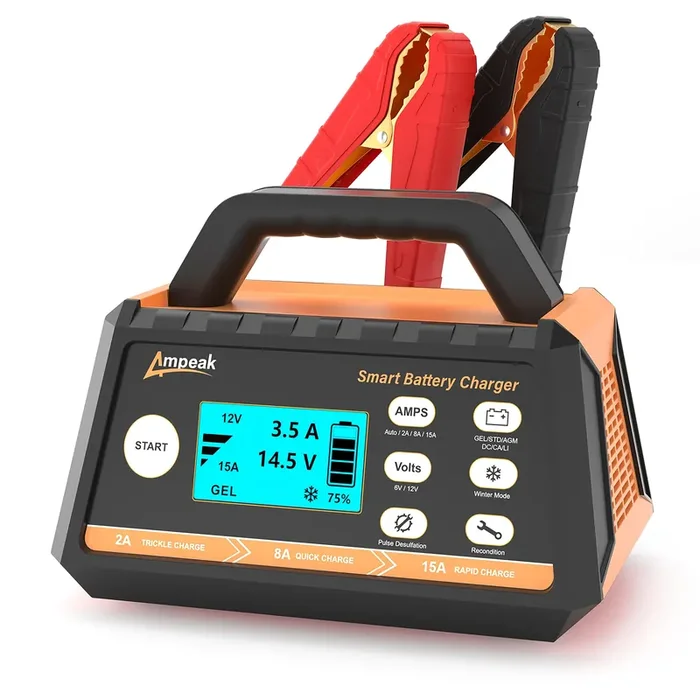 Ampeak Battery Charger,2A/8A/15A Car Battery Charger,6V/12V Fully Automatic Smart Battery Maintainer With Winter Mode, Auto Desulfator, Battery Recondition, For All Lead-Acid And Lifepo4 Batteries