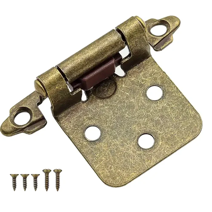 Antique Brass Kitchen Cabinet Hinges Overlay, 50 Pack (25 Pairs) Self Closing Flush Face Mount Cabinet Hardware Hinges For Cabinet Doors