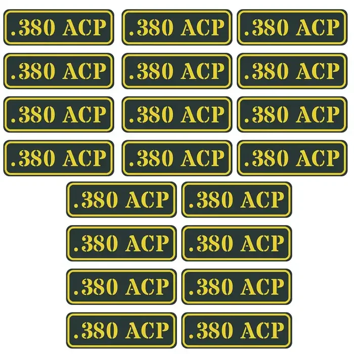 Aolamegs Ammo Can Vinyl Sticker Set Decal Label 9Mm 5.56 7.62 12Ga .22 .223 .308 .300 .380 .45 (20 Pack/.380Acp)