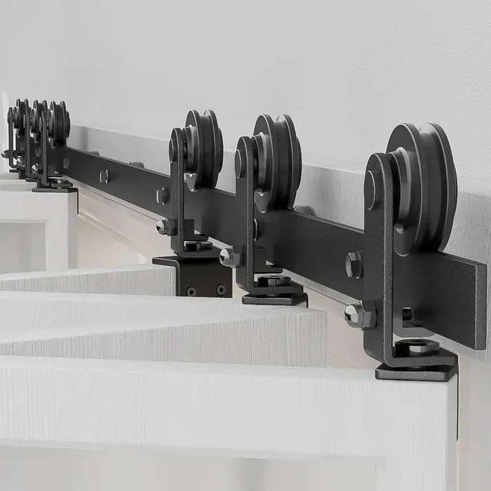 Aonayioa 10.5Ft/126‘‘ Bi-Folding Sliding Barn Door Hardware Track Kit For Interior 8 Doors, Heavy Duty (Door Not Included, Hardware Kit Only)