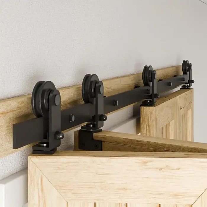 Aonayioa 72‘/6Ft Bi-Folding Sliding Barn Door Hardware Kit For 4 Doors, Bi Fold Barn Door Hardware Fit Door Opening Width 68‘,Smoothly And Quietly,Easy To Install,No Door Panel (Top Mount Hanger)