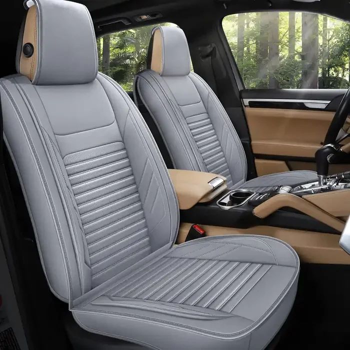 Aoog Leather Car Seat Covers, Leatherette Automotive Seat Covers For Cars Suv Pick-Up Truck, Non-Slip Vehicle Car Seat Covers Universal Fit Set For Auto Interior Accessories, Front Pair, Gray