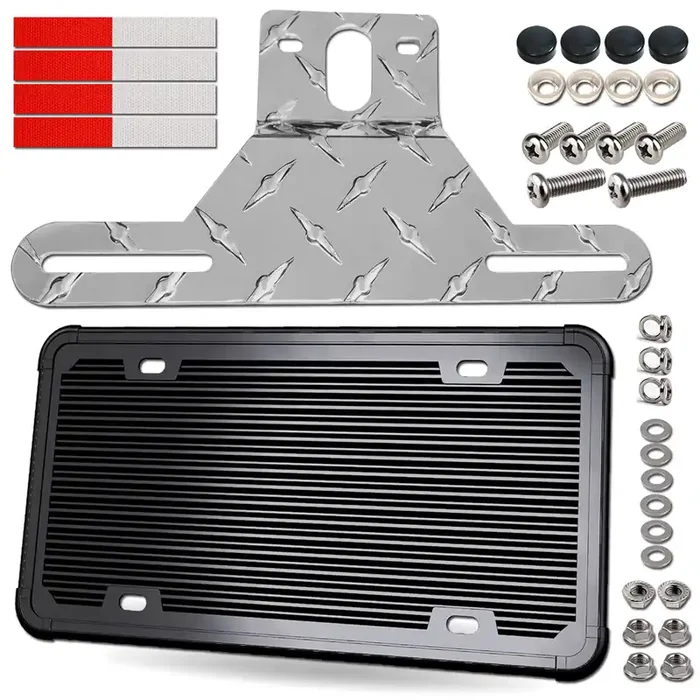 Aootf Trailer License Plate Bracket Holder- Truck/Rvs/Boats Aluminum Car Tag Frame And Black Silicone Cover, Universal License Plate Light Mounting Kit With Stainless Steel Screw Cap