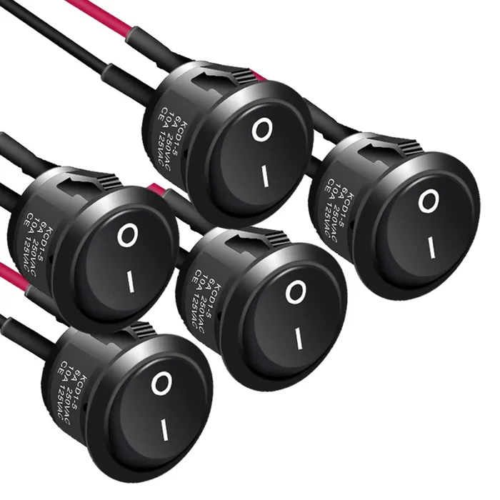 Apiele 5Pcs Rocker Switch On Off Kcd1 Mini Round Toggle Switch Spst 2Pin Snap-In Design Car Boat Automotive With Wires Pre-Wired Ac 6A/250V 10A/125V 12Vdc