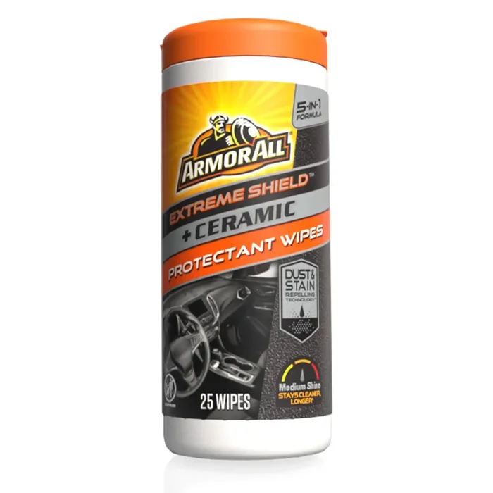 Armor All Extreme Shield Protectant Wipes By Armor All, Interior Car Cleaning Wipes With Uv Protection Against Cracking And Fading, 25 Count