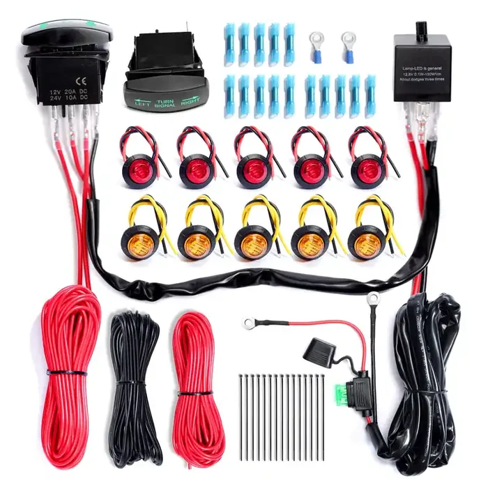 Atv Utv Turn Signal Kit With Turn Signal Rocker Switch Compatible With Polaris Rzr Ranger Turbo Can-Am Street Legal Kit, Side By Side Turn Signal Light Kit (Vertical&Horizontal Non-Backlit Green)