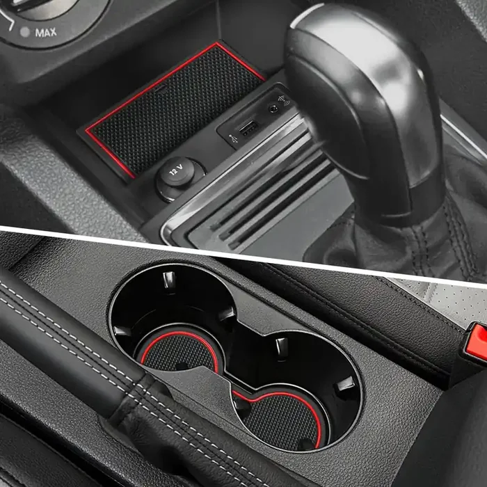 Auovo Protector Mats For Volkswagen Jetta Accessories 2013-2018 Custom Fit Door Compartment Liners Cup Holder Console Liners Anti Dust Mat Pads Car Interior(10Pcs/Set)(Red)