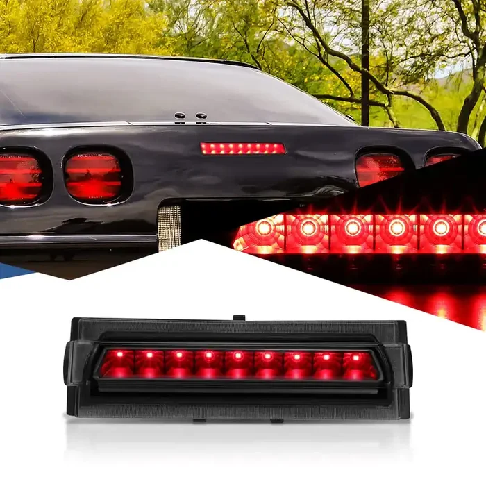 Auto Dynasty Full Led High Mount Centre 3Rd Third Tail Brake Light Stop Lamp Compatible With Chevy Corvette C4 4Th Gen 1991-1996, Black Housing Smoked Lens