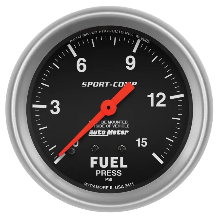 Auto Meter 3411 Sport-Comp Mechanical Fuel Pressure Gauge, Fuel Pressure – 2 5/8