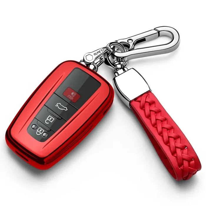 Autophone For Toyota Key Fob Cover With Keychain Soft Tpu Key Shell Case,For 2020-2024 Highlander 2018-2024 Rav4 Camry C-Hr Corolla Avalon Prius Gt86 (Red)