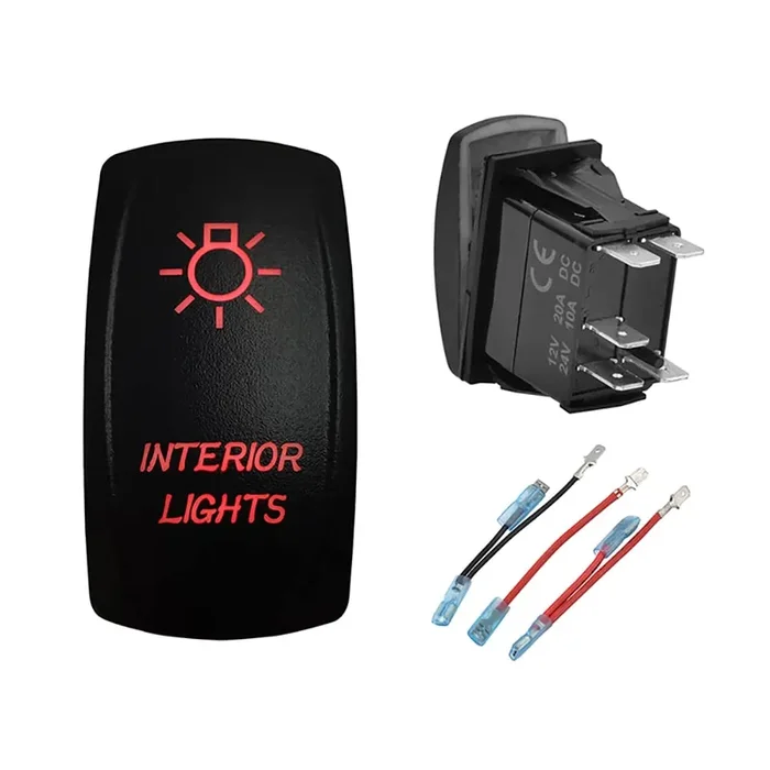 Bacautoparts 12V 24V Red Interior Lights Rocker Switch With Jumper Wires 5 Pin On-Off Light Switch For Car Boat Truck Jeep Can Am Commander Atv Utv Dash Replacement Switch