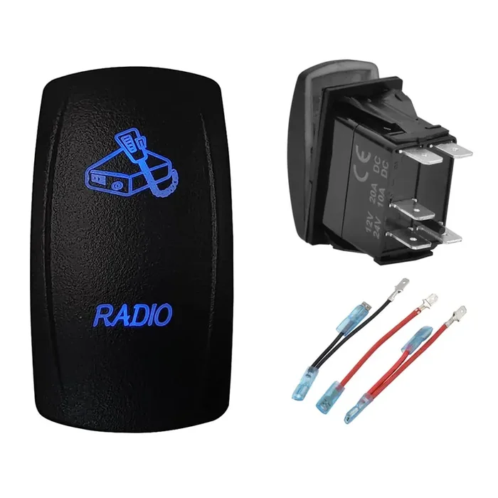 Bacautoparts Blue Led Radio Rocker Toggle Switch With Jumper Wires 5Pin On Off Spst Toggle Switch For Automotive Mairne Boat 4X4 Utv Truck Trail Rzr 12V/20A 24V/10A