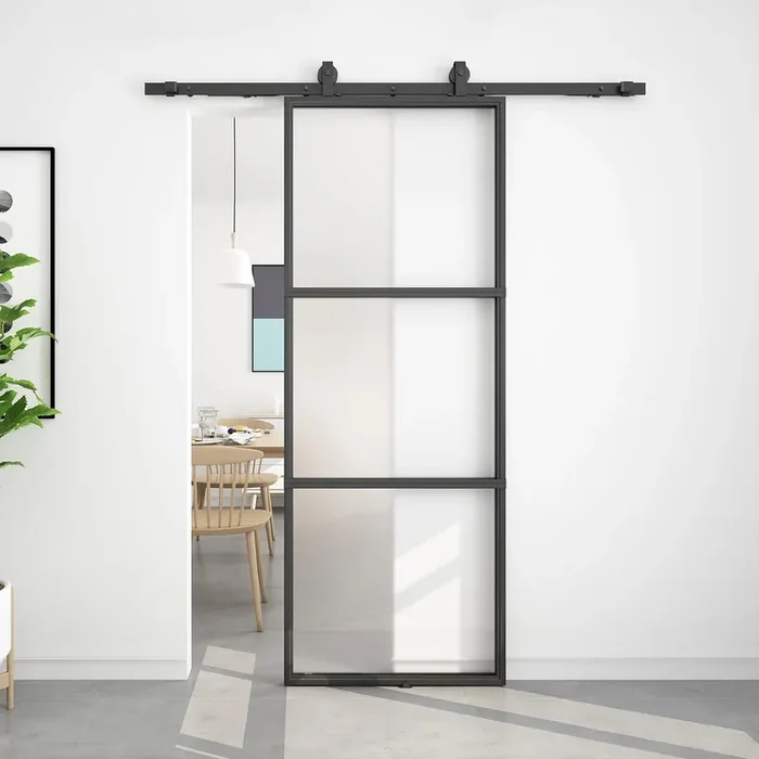 Barnsmith 32In X 84In Frosted Glass Barn Door And 6Ft Hardware Kit Included, Soft Close Mechanism,Black Carbon Steel Tempered Frosted Glass Sliding Barn Door, Easy Assembly