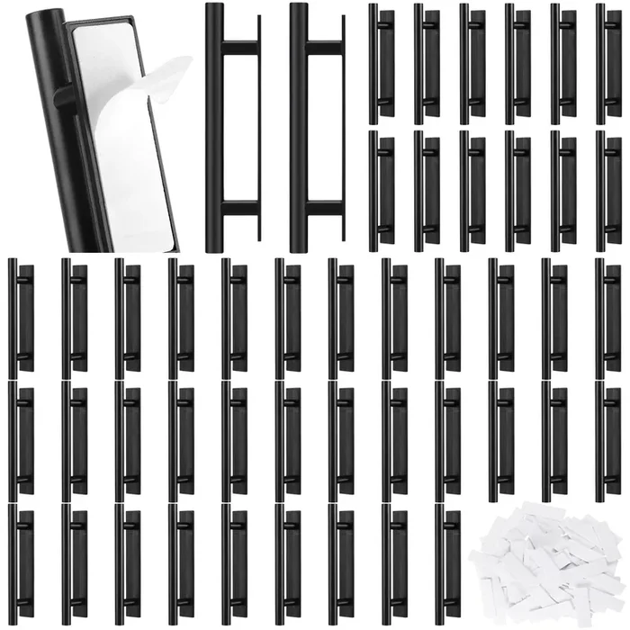 Barydat 50 Pack Stick Drawer Pulls Stick On Handle Abs Plastic Adhesive Door Handles Pulls Peel And Stick Cabinet Handles Push Pull Helper For Kitchen Cabinet Sliding Door Furniture(Black)