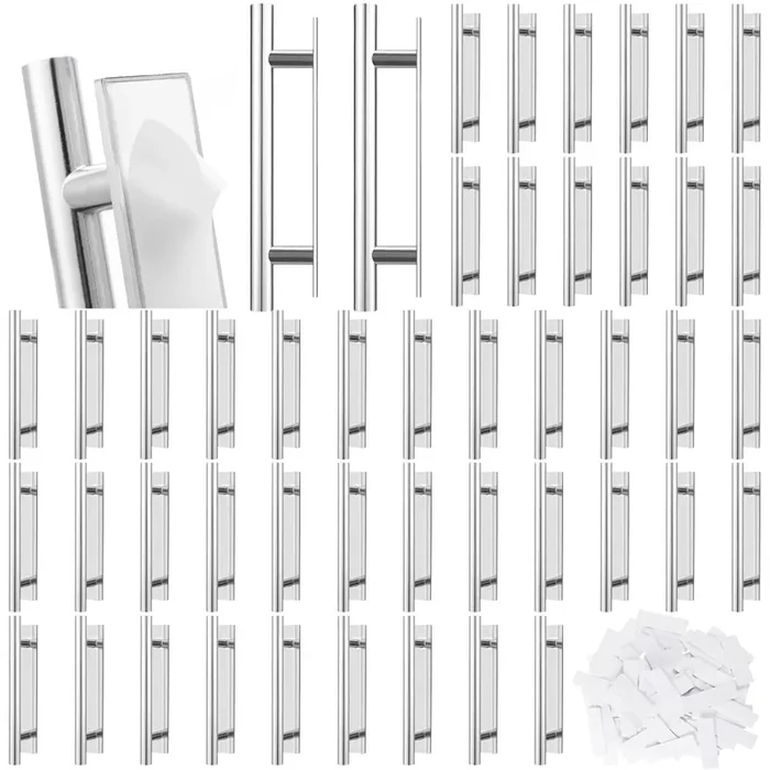 Barydat 50 Pack Stick Drawer Pulls Stick On Handle Abs Plastic Adhesive Door Handles Pulls Peel And Stick Cabinet Handles Push Pull Helper For Kitchen Cabinet Sliding Door Furniture(Silver)