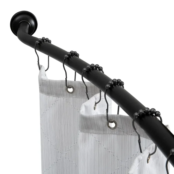 Bath Bliss Curved Shower Rod Adjustable 44″-78″ Inch Bathroom Shower Curtain And Liner Rod 33% More Space Wall Mounted Easy Installation Aluminum