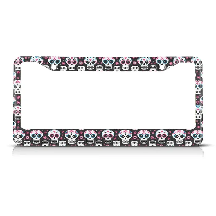Beabes Flower Skull License Plate Frame Pink Flowers License Plate Holder Cute Funny Skulls Car Tag Frame License Plate Cover Car Accessories 2 Holes Novelty Auto Car Tag Vanity Gift