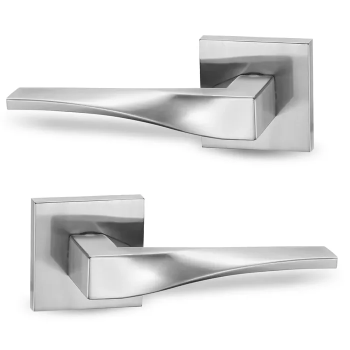 Berlin Modisch Sleek Series Dummy Lever Door Handle Pack Of 2 Non-Turning Single Side Pull Only Lever Set [For Closet Or French Doors] Heavy Duty – Satin Nickel Finish