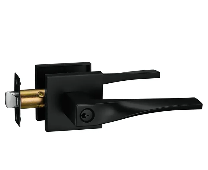 Berlin Modisch Sleek Series Entry Lever Door Handle Lock And Key Locking Lever Set [For Front Door Or Office] Reversible Heavy Duty – Iron Black Finish