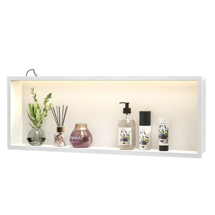 Bernkot Stainless Steel Led Shower Niche 36‘ X 12‘ White With Lighting Waterproof No Tile Need Shower Niche For Bathroom Recessed Wall Niche Over-Mounted Installation