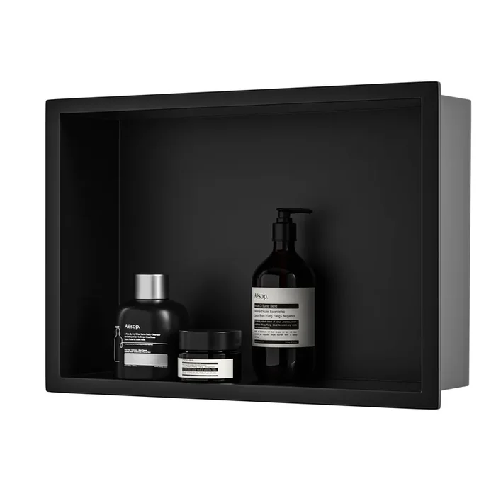 Bernkot Stainless Steel Shower Niche 18‘ X 12‘ Matte Black No Tile Needed Recessed Shower Shelf Wall Niche For Bathroom Storage Over Mount Installation