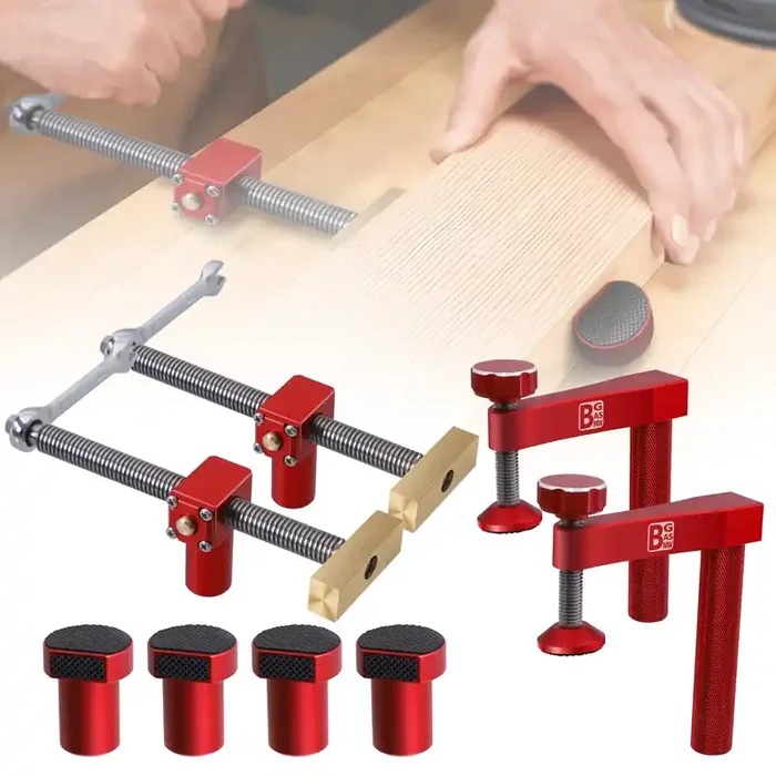 Bgasnw Bench Dogs Clamp Set, Woodworking Clamps With 4 Bench Dogs For 3/4 Inch (19Mm) Workbench Dog Hole, Adjustable Dog Hole Clamp With 2 Ratchet Wrenches, Workbench Accessories For Woodworking Clamp