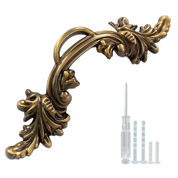 Biaungdo 6 Pcs Vintage Cabinet Pulls Handles, Shabby Chic Drawer Handles European Style Dresser Pulls Vintage Antique Furniture Handles For Dresser Drawer(2-1/2 Inch Hole Center, Bronze)