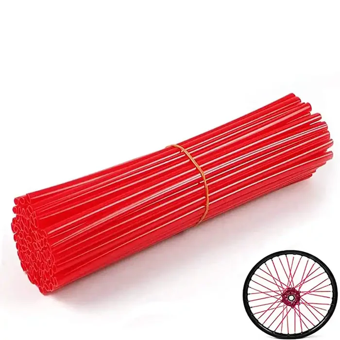 Bicycle Bike Spoke Skins Covers – 72Pcs Universal Motorcycle Wheelchair Wheel Spoke Wraps, Dirt Bike Spoke Skin, Pipe Trim For 8″-21″ Rims Decoration Protector Crf50 Crf125 Crf150 Crf250 Cr50 (Red)