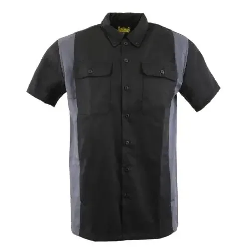 Biker Clothing Co. Mdm11674.01 Men’S Two-Tone Black And Grey Short Sleeve Motorcycle Mechanic Shirt – 2X-Large