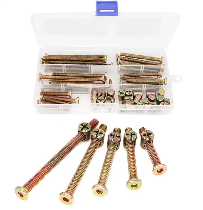 Binifimux 50Pcs 1/4-20″ Baby Bed Hardware Replacement Kit, Zinc Plated Hex Socket Cap Drive Screws Barrel Nuts Assortment Kit For Cot Chairs Furniture, 1-1/2″ 2″ 2-1/4″ 2-3/4″ 3-1/4″