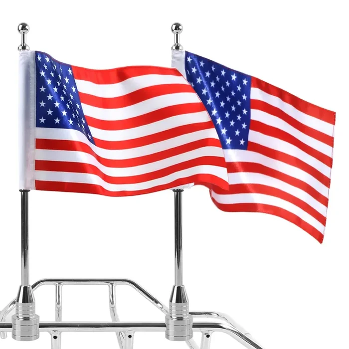 Binlvsow 2X Motorcycle Flagpole Mount And American Flag – 6‘ X 9‘ Premium Double-Sided Usa Flag – Stainless 14‘ Flag Pole Fixed Mount For 1/2‘ Tubular Luggage Racks For Harley Davidson Goldwing Etc