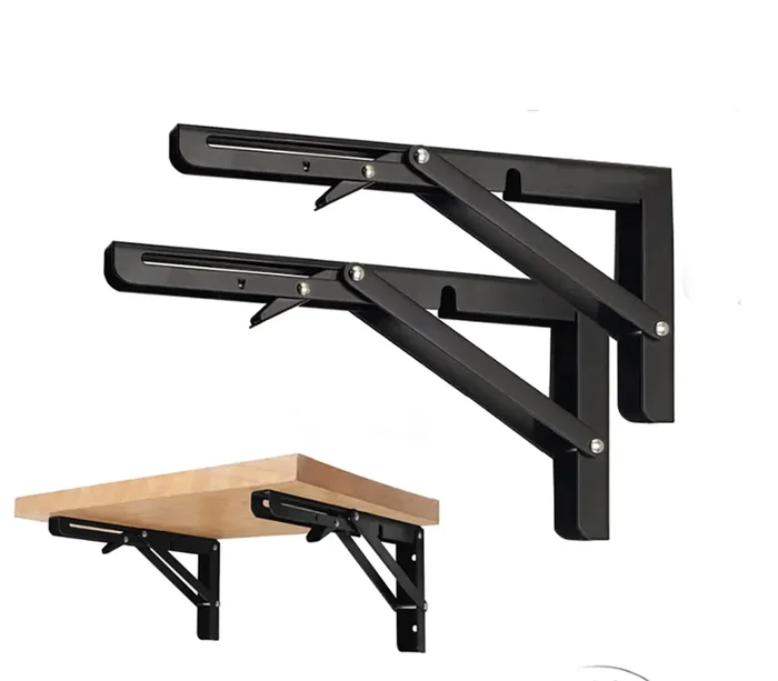 Black Folding Shelf Brackets Max. Load 220 Lb, Heavy Duty Diy Wall Mounted Shelf Bracket Space Saving For Table Work Bench (18 Inch-2Pcs)