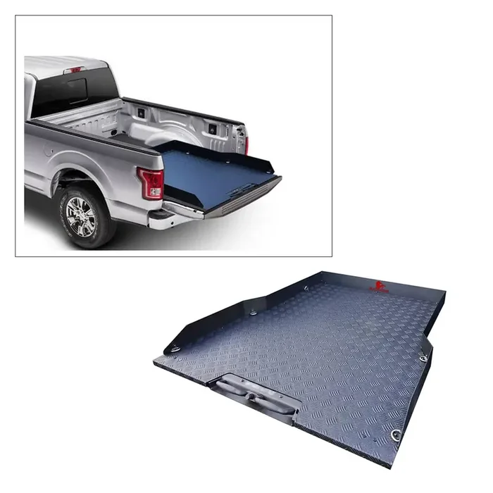 Black Horse Textured Black Aluminum Slide Tray W/Aluminum Checker Plate – Compatible With 15 24 Ford F-150/Chevrolet Silverado 1500 09 24 Dodge Ram 1500 11 24 Ram 1500 14-24Toyota Tundra-Bscp01B