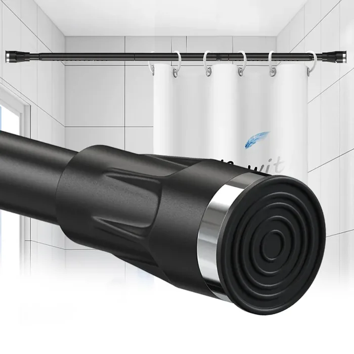 Black Shower Curtain Rod, 48-100 Inch Extra Long Heavy Duty Bathroom Tension Curtain Rod, Adjustable Tension Rod With Shower Rod Holder For Closet Rods Windows No Drilling