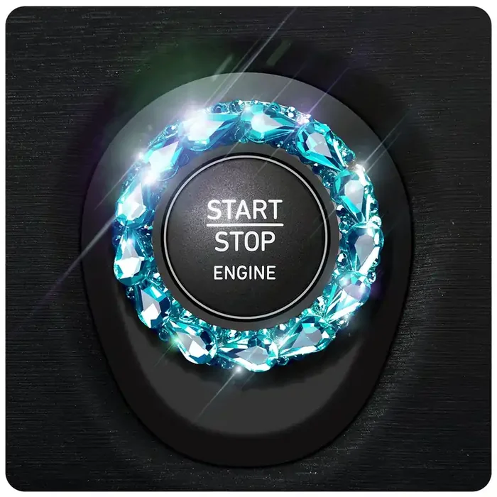 Blinglife Bling Car Accessories For Wowen,Car Engine Start Stop Button Cover, Shiny Crystal Rhinestone Cover Protection Ring(Gem Blue)