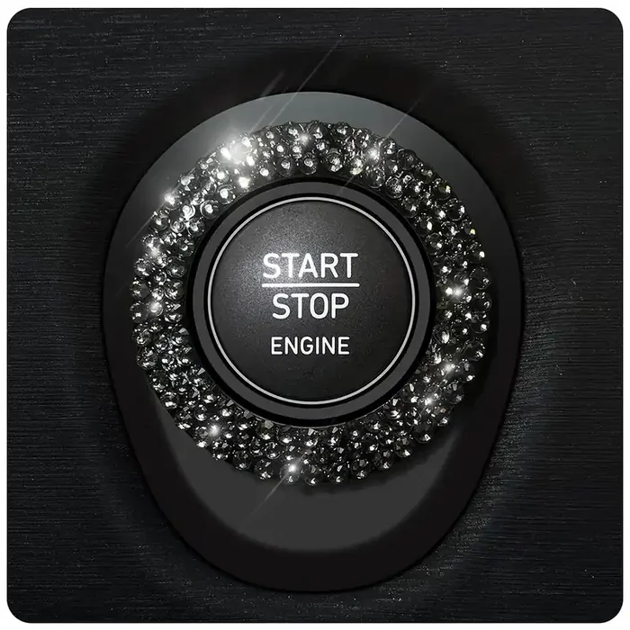 Blinglife Car Engine Start Stop Ignition Button Logo Sticker, Shiny Crystal Rhinestone One Touch Switch Button Trim Ring For Car Key Ignition 1.25‘ Id X 1.65‘ Od (Black Diamond)