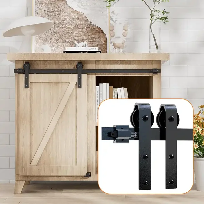 Bonikluba 2.5Ft Super Mini Cabinet Small Sliding Barn Door Hardware Track Kit Apply For Storage Window Tv Stand-Fit 12‘-15‘ Wide Door Panel-J Shape Hanger