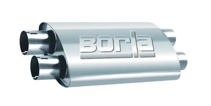Borla 400286 Proxs Universal Perf. Muffler 2.5 Dual Inlet / 2.5 Dual Outlet X 9.5 Oval X 19 Long Body 24 Overall Length Reversible Design Onternal X-Pipe T-304 Stainless Steel