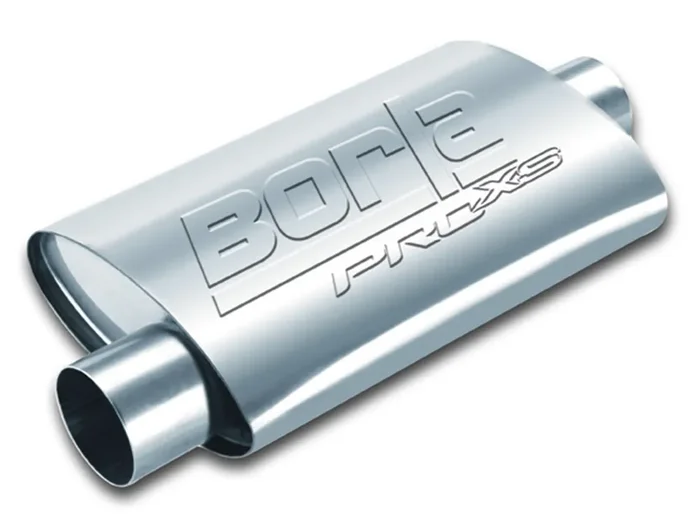 Borla 40359 Proxs Universal Performance Muffler 3 Offset Inlet / 3 Center Outlet 14 Long Body 19 Overall Length Un-Notched Necks Reversible Design T-304 Stainless Steel