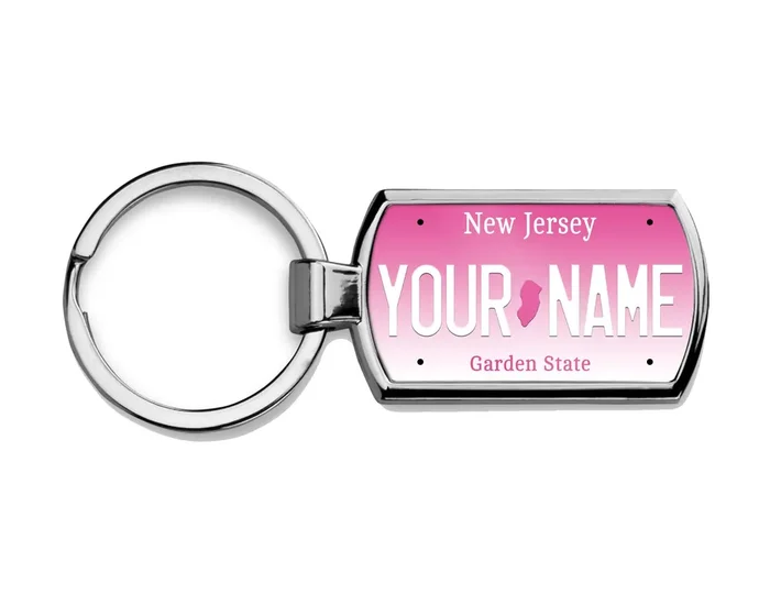 Brgiftshop Personalized Custom Name Metal Keychain New Jersey Pink Holiday 2021 State License Plate