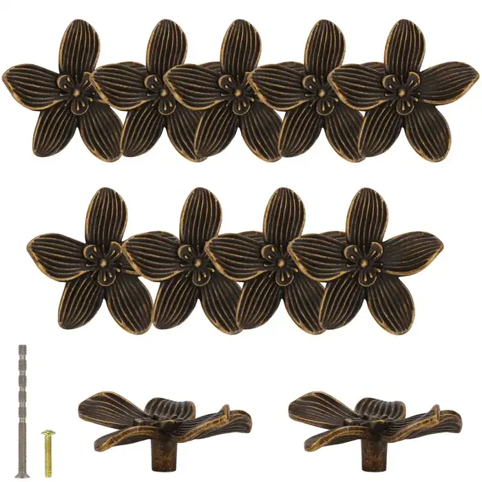 Brosay Gold Flower Drawer Knobs Creative Petal Kitchen Cabinet Knobs Dresser Knobs Furniture Cupboard Drawer Pulls Handles For Wardrobe Door Pulls (Bronze, 12Pcs)