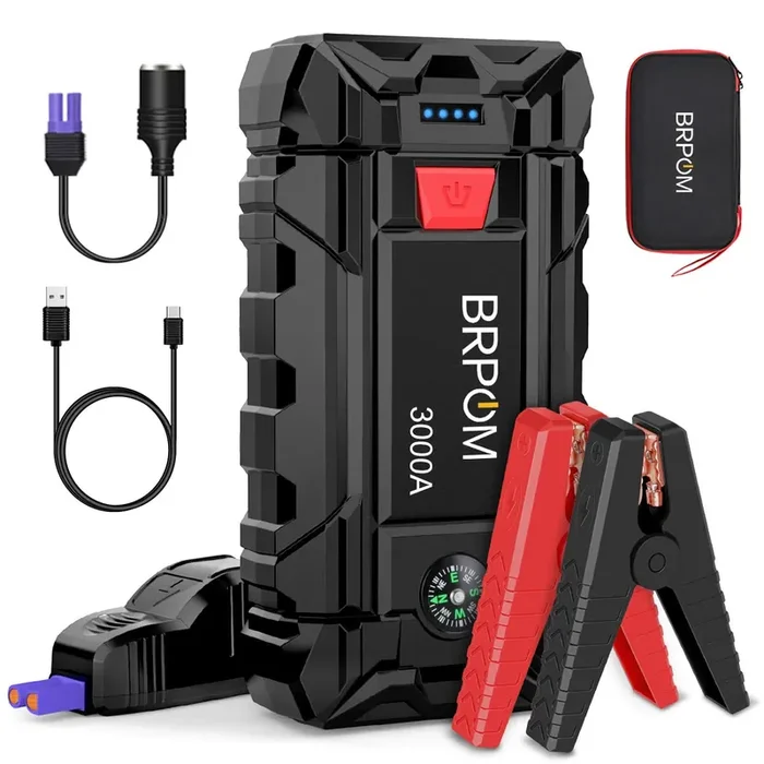Brpom Car Jump Starter, 3000A Peak 26800Mah (Up To 10L Gas Or 8.0L Diesel Engine, 50 Times) 12V Auto Booster Battery Pack Jump Box With Quick Charger Smart Jump Cables