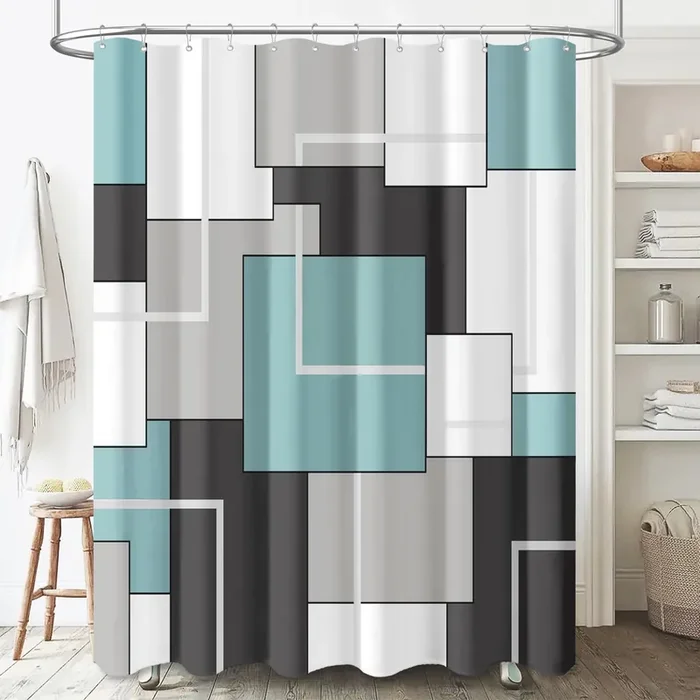 Bttn 78 Inches Long Shower Curtain, Tall Geometric Abstract Fabric Shower Curtain Set With Plastic Hooks, Large Modern Luxury Neutral Cloth Curtains For Bathroom Shower And Bathtubs – 72X78 – Teal