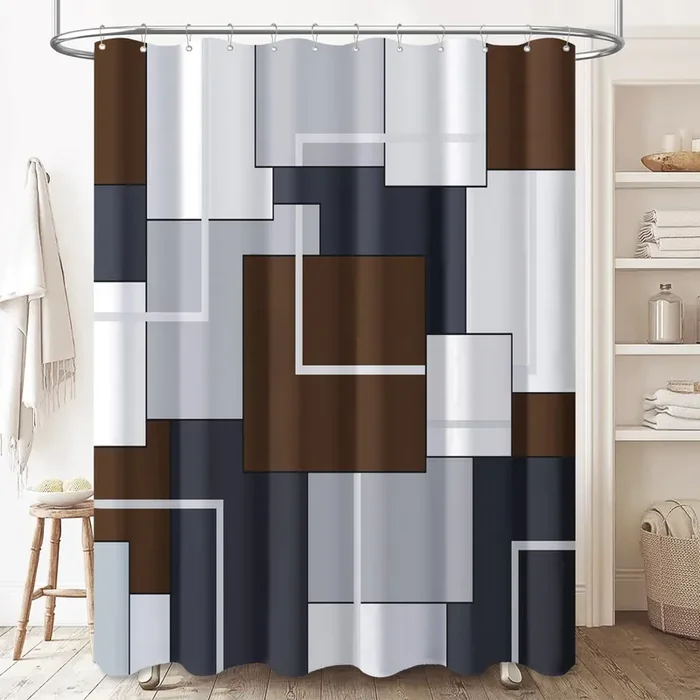 Bttn 78 Inches Long Shower Curtain, Tall Geometric Abstract Fabric Shower Curtain Set With Plastic Hooks, Large Modern Luxury Neutral Cloth Curtains For Bathroom Shower And Bathtubs – 72X78 – Brown