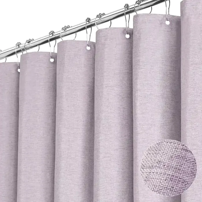 Bttn Extra Long Shower Curtain, 96 Inch Long Linen Textured Heavy Duty Fabric Shower Curtain Set With 12 Plastic Hooks, Tall Decorative Neutral Waterproof Cloth Shower Curtain For Bathroom, Lavender