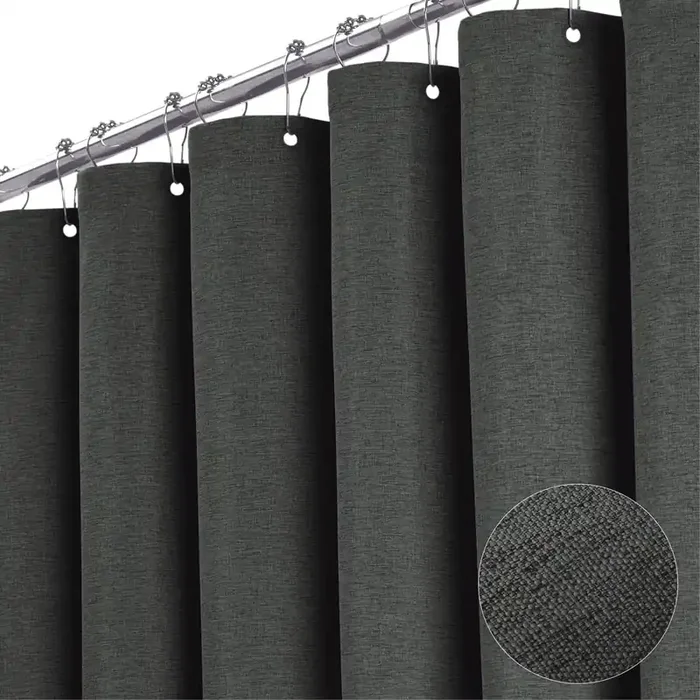 Bttn Stall Fabric Shower Curtain, 54X78 Inch Long Linen Cloth Heavy Duty Thick Shower Curtain Set With 10 Plastic Hooks, Hotel Spa Weighted Waterproof Neutral Bath Curtains For Bathroom, Charcoal Grey