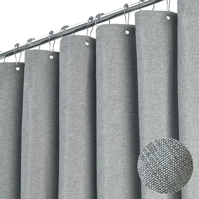 Bttn Stall Fabric Shower Curtain – 60X84 Inch Long Linen Textured Heavy Duty Shower Curtain Set With 10 Plastic Hooks, Narrow Spa Decorative Neutral Waterproof Shower Curtains For Bathroom, Gray/Grey