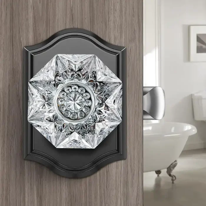 Calzibeno Crystal Door Knobs, Black Glass Door Knobs Interior, Bathroom Door Knob With Lock Privacy Function, Black Crystal Door Knob, Antique Door Knobs For Bedroom Bathroom