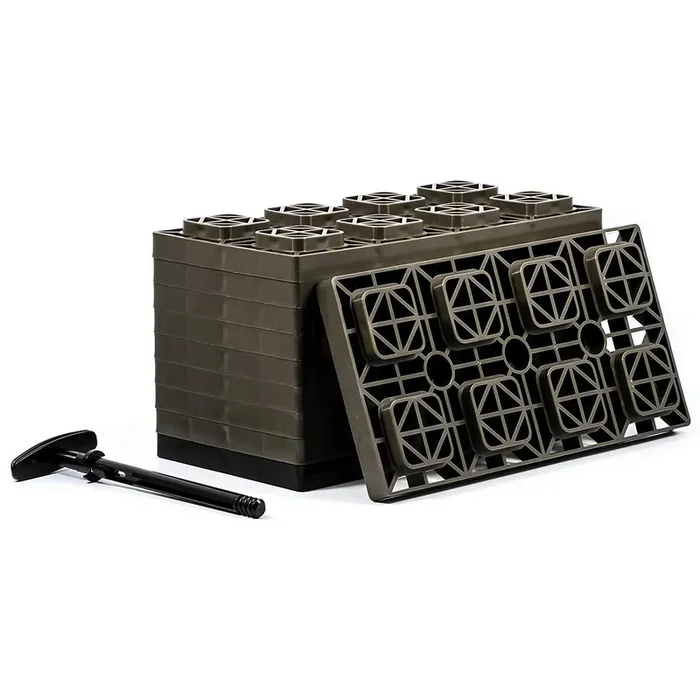 Camco 21025 Fasten 4X2 Leveling Block For Dual Tires, Interlocking Design Allows Stacking To Desired Height, Includes Secure T-Handle Carrying System, Brown (Pack Of 10)